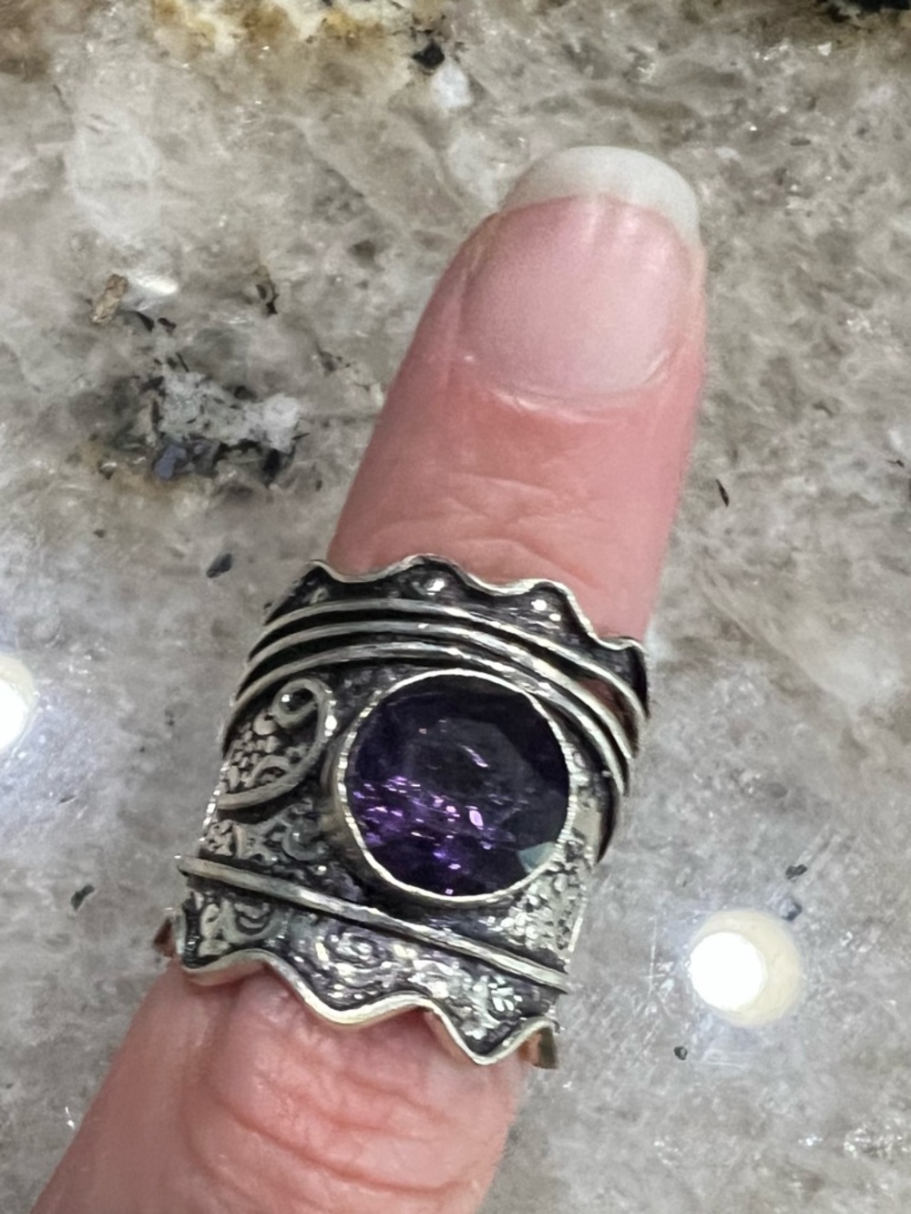 NWOT Amethyst and .925 Sterling Silver Ring Round Stone Statement Ring - Picture 6 of 8